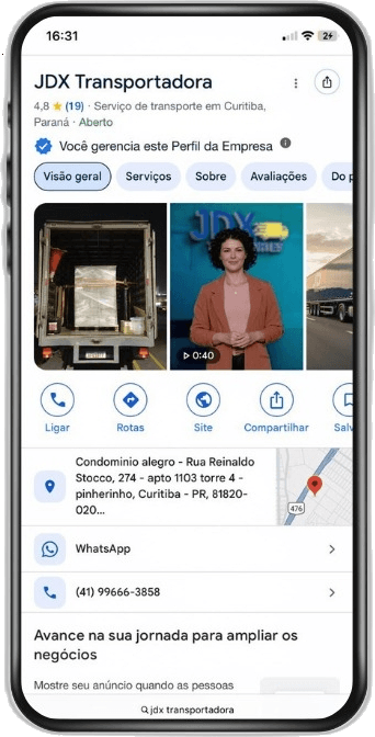 Avaliações Google Business JDX Transportes - 5 estrelas em serviços de transporte